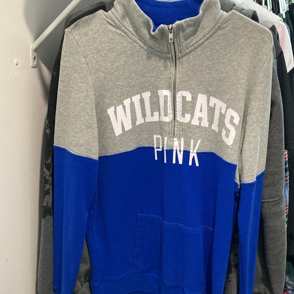 PINK Victoria's Secret Gray and Blue Wildcats Half-Zip